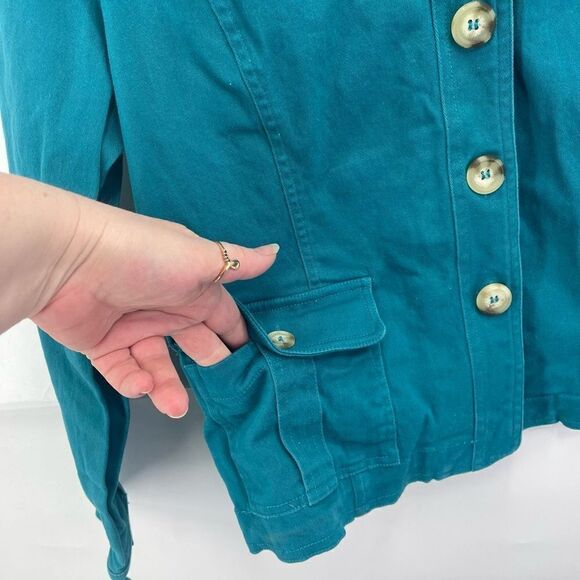 Appleseed's Women's Button Down Jacket Blazer Collared Pockets Teal Green Medium - Picture 11 of 13